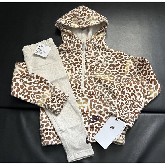 NWT Nike Leopard Print Hoodie & Leggings Set Girls Size 4 - Picture 1 of 3